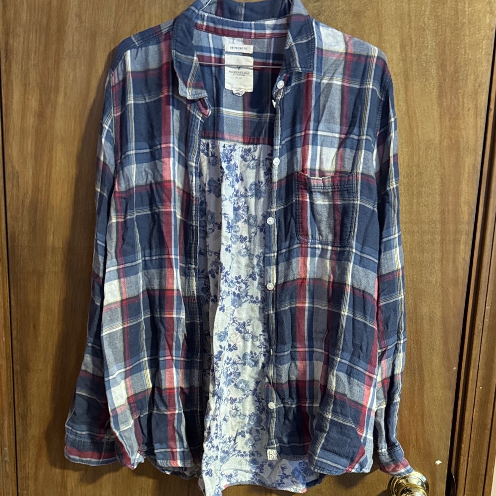 American Eagle Outfitters Plaid Button Down Shirt - Red, Blue, White